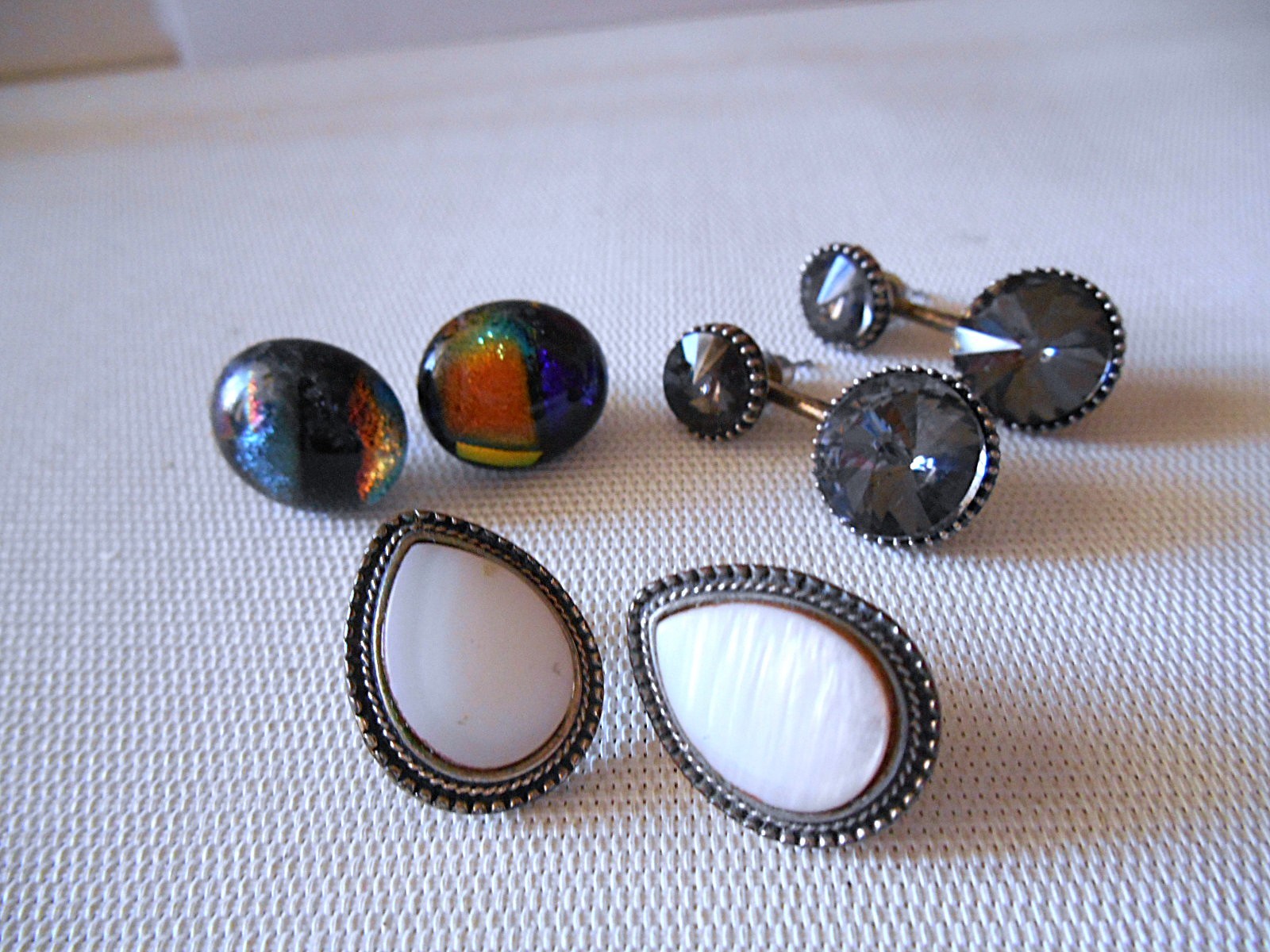 3 Pair – Black / White / Multi-color Pierced Earrings