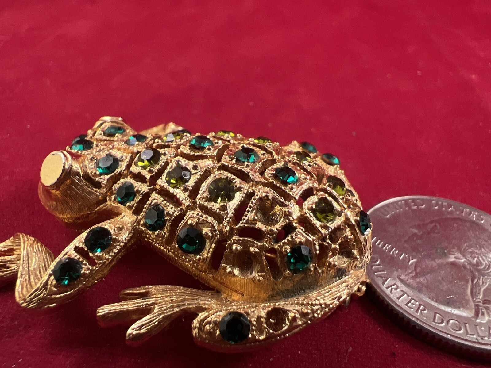 Vintage Gold Tone Rhinestone Frog Brooch Pin Jungle Minus Stones SEE IMAGES
