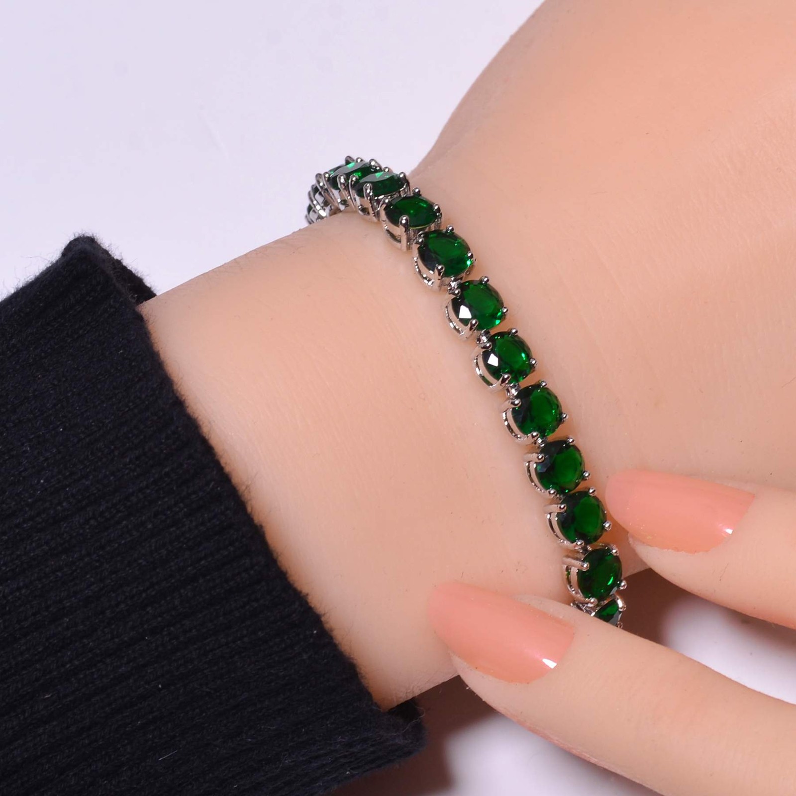 Tsavorite 925 Sterling Silver Tennis Bracelet 7.99″ B5, for her, Christmas