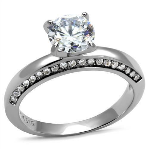 TK2864 – High polished (no plating) Stainless Steel Ring with AAA Grade CZ in