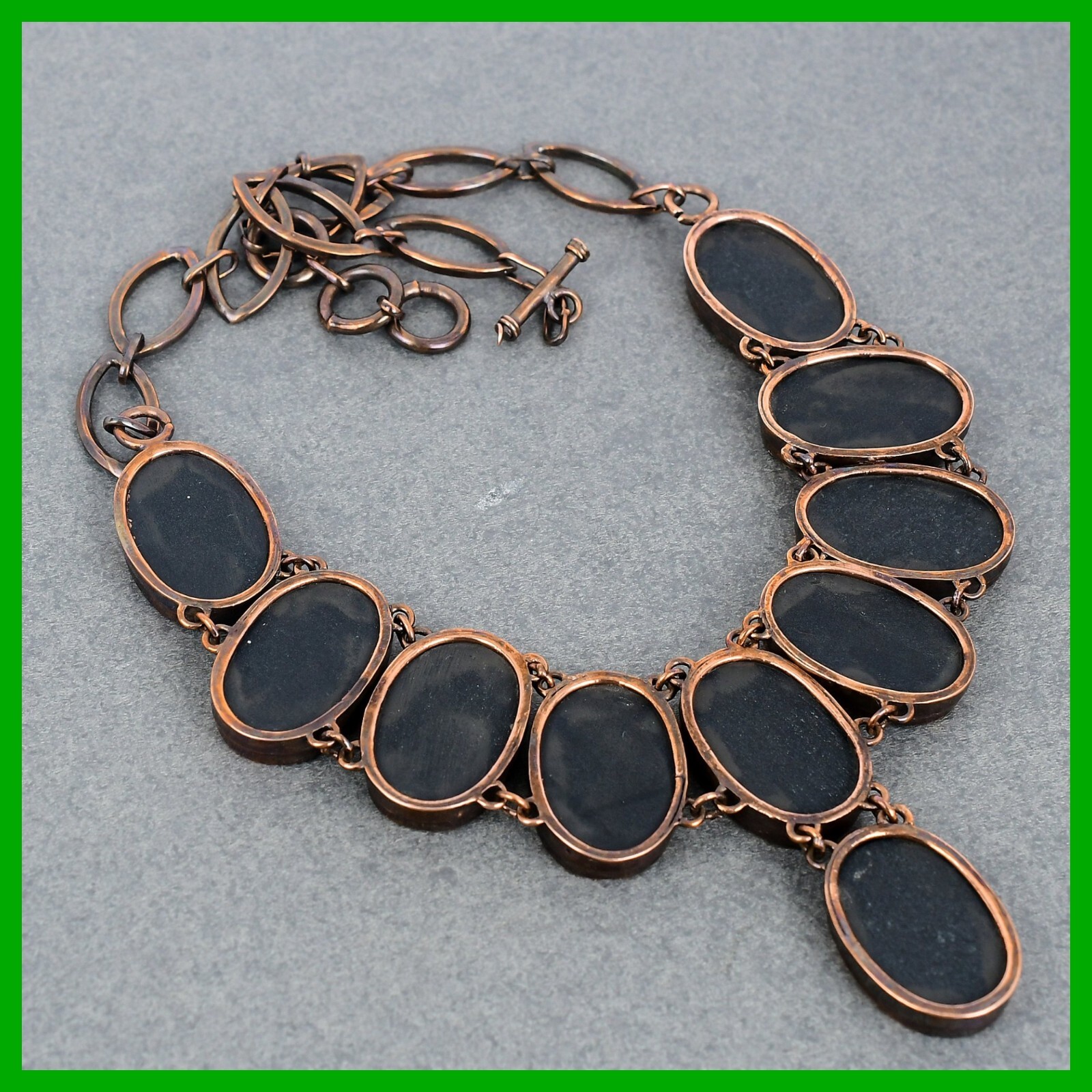 Oval Abalone Shell Stone Chain Bezel Electroformed Boho Necklace Jewelry Copper