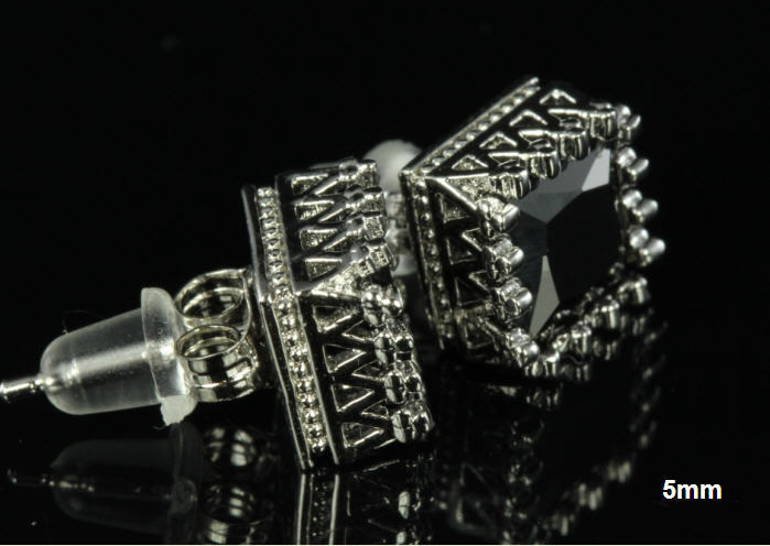 Sterling Silver 1.21ct Crown set Black CZ Stud Earrings