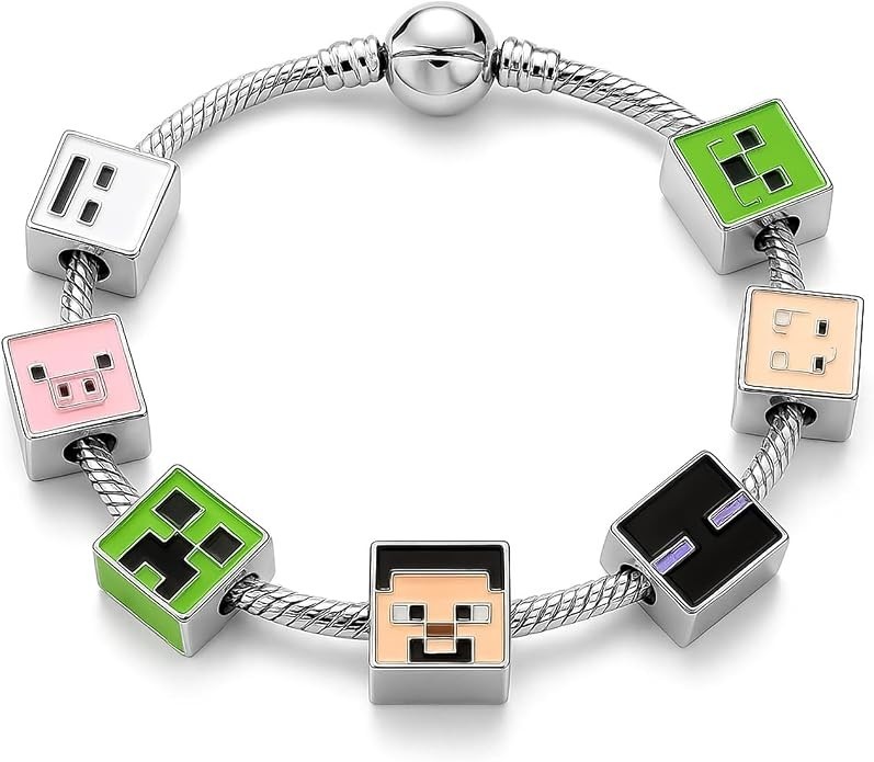 Minecraft Charms Bracelet, Silver Plated Anti-Tarnish Alloy