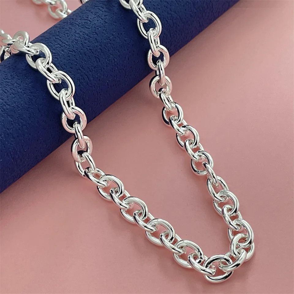 925 Sterling Silver Necklace Thick Chain Lobster Clasp 40-75cm Women Jewelry