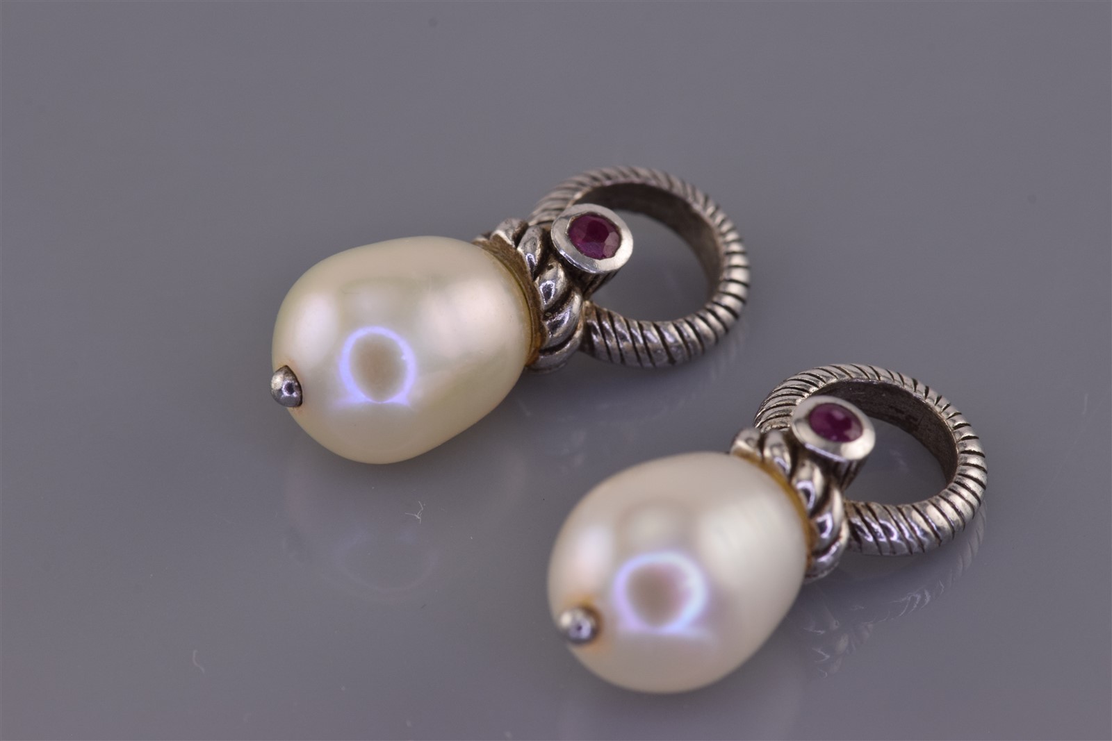 JUDITH RIPKA Sterling Silver Pearl & Ruby Accented 925 Dangling Earring Charms