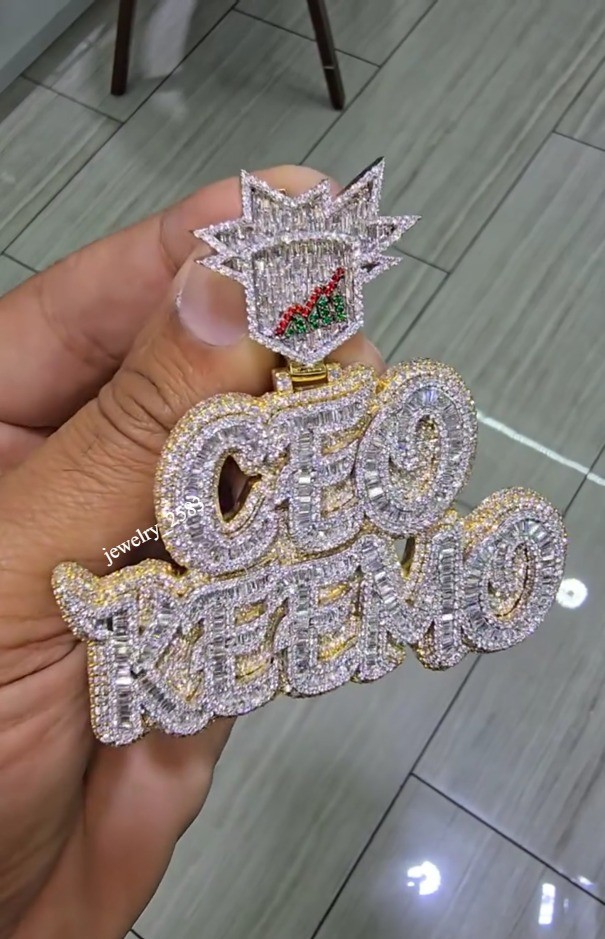 New Year Gift Mens Simulated Diamond Baguette Personalized Pendant 925 Sillver