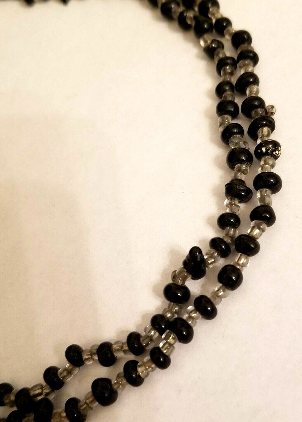 FREE SHIP 2 Stunning Black + Clear Glass Bead Necklace Strand String