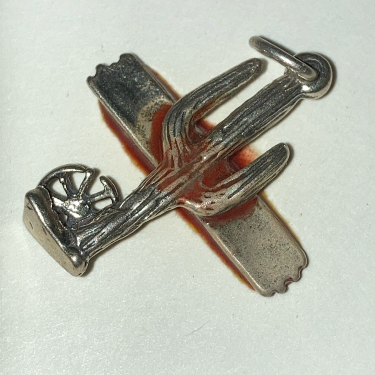 Sterling Silver Cactus Dangle Charm Pendant Southwestern Western Theme 2.53g