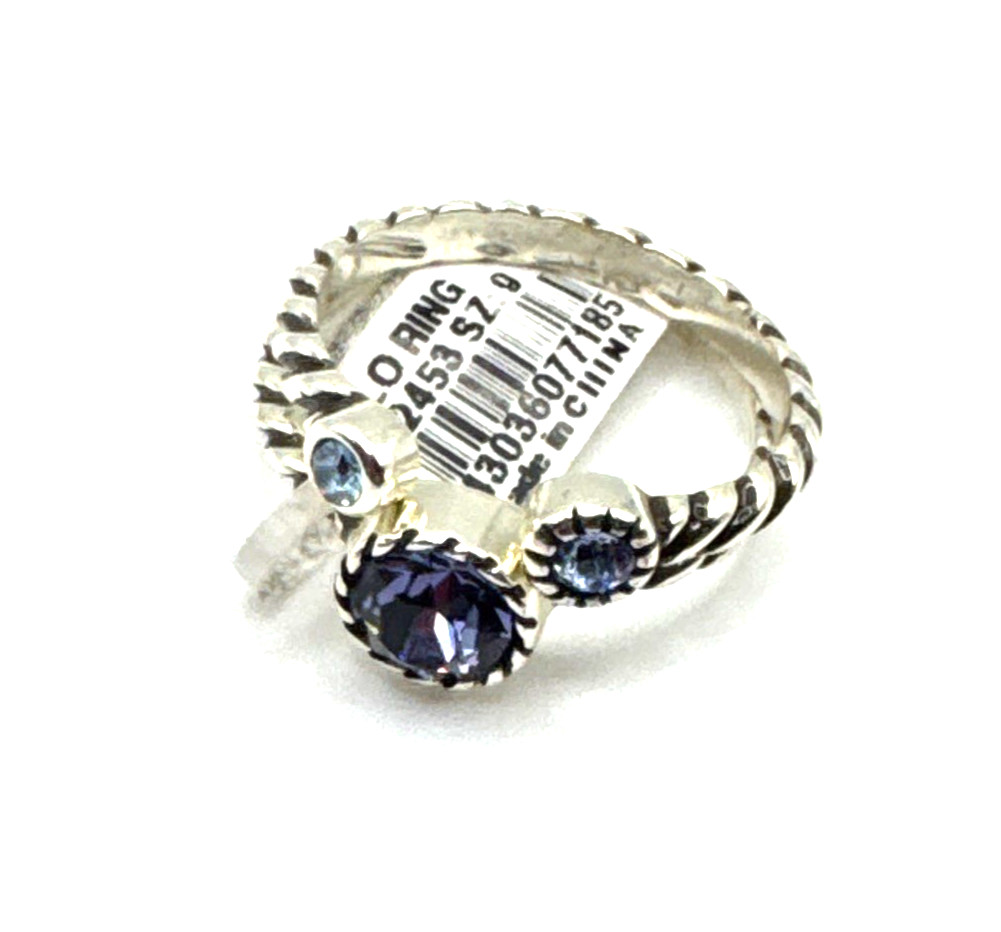 Brighton Halo Blue Purple Crystals Stackable Silver Ring Size 8/9-2 Rings