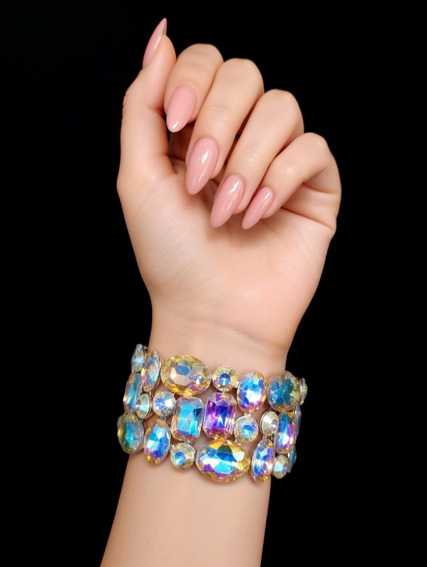 Iridescent Gold Rhinestone Stretch Bracelet Statement Drag Pageant Prom Bridal
