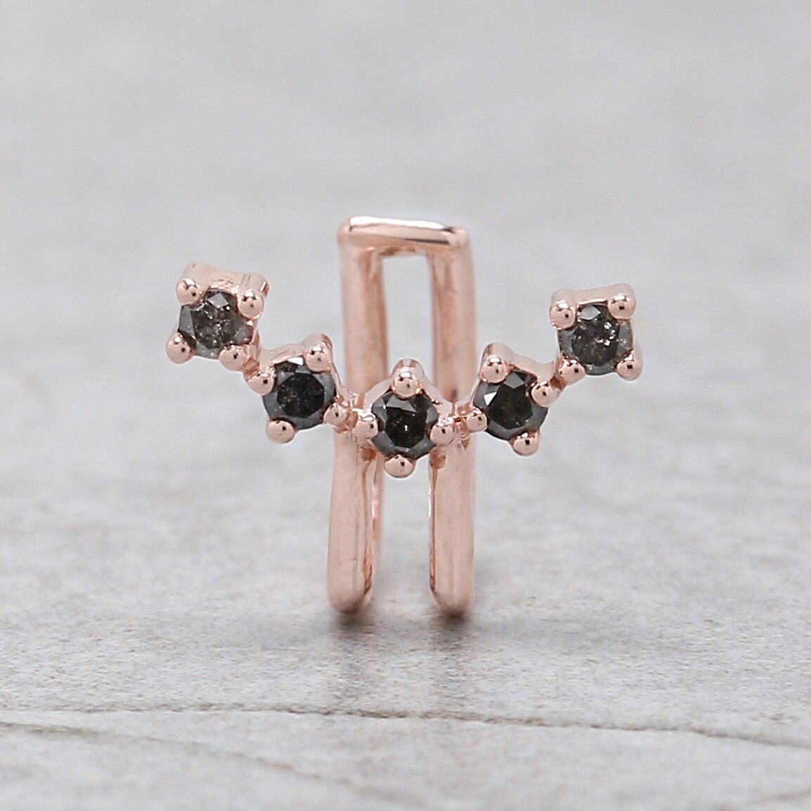 Round Black Grey Diamond Ear Cuff 14K Rose White Yellow Gold Ear Cuff KD1070