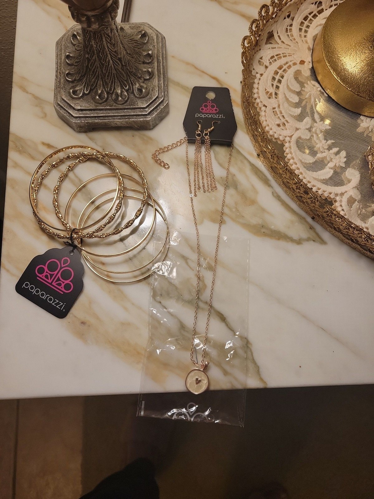 Paparazzi earrings and necklace with bracelet bundle