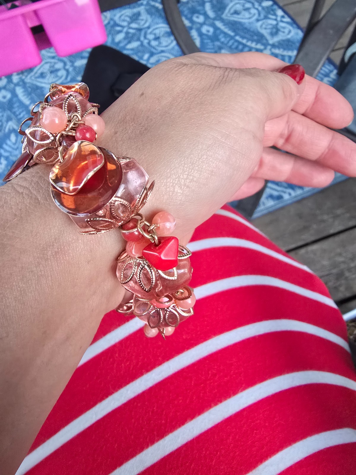 pink red and peach bracelet