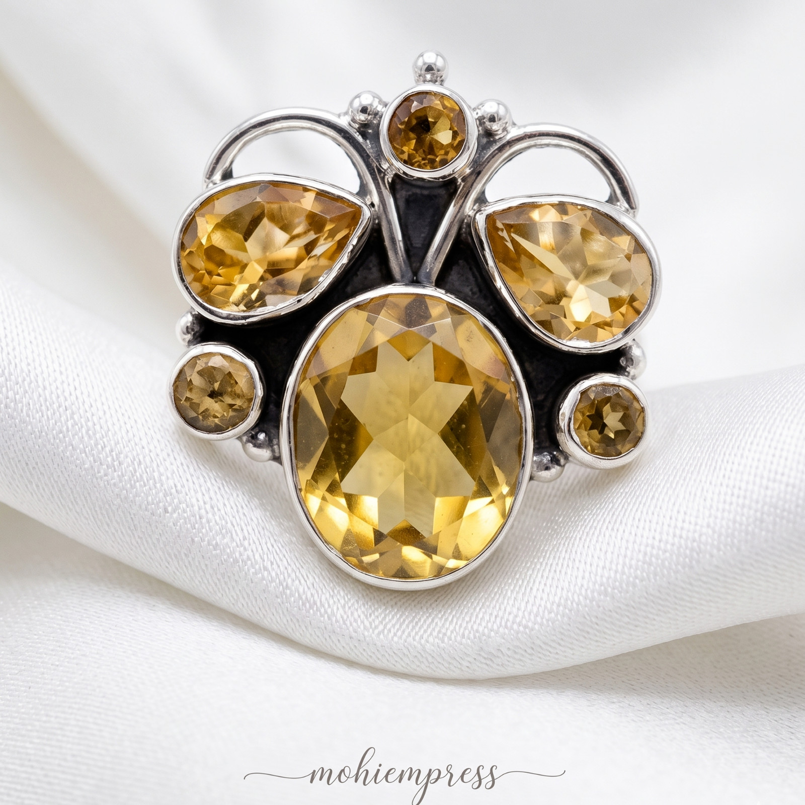 925 Sterling Silver Natural Multi-Stone Bee Ring, Handmade Jewelry