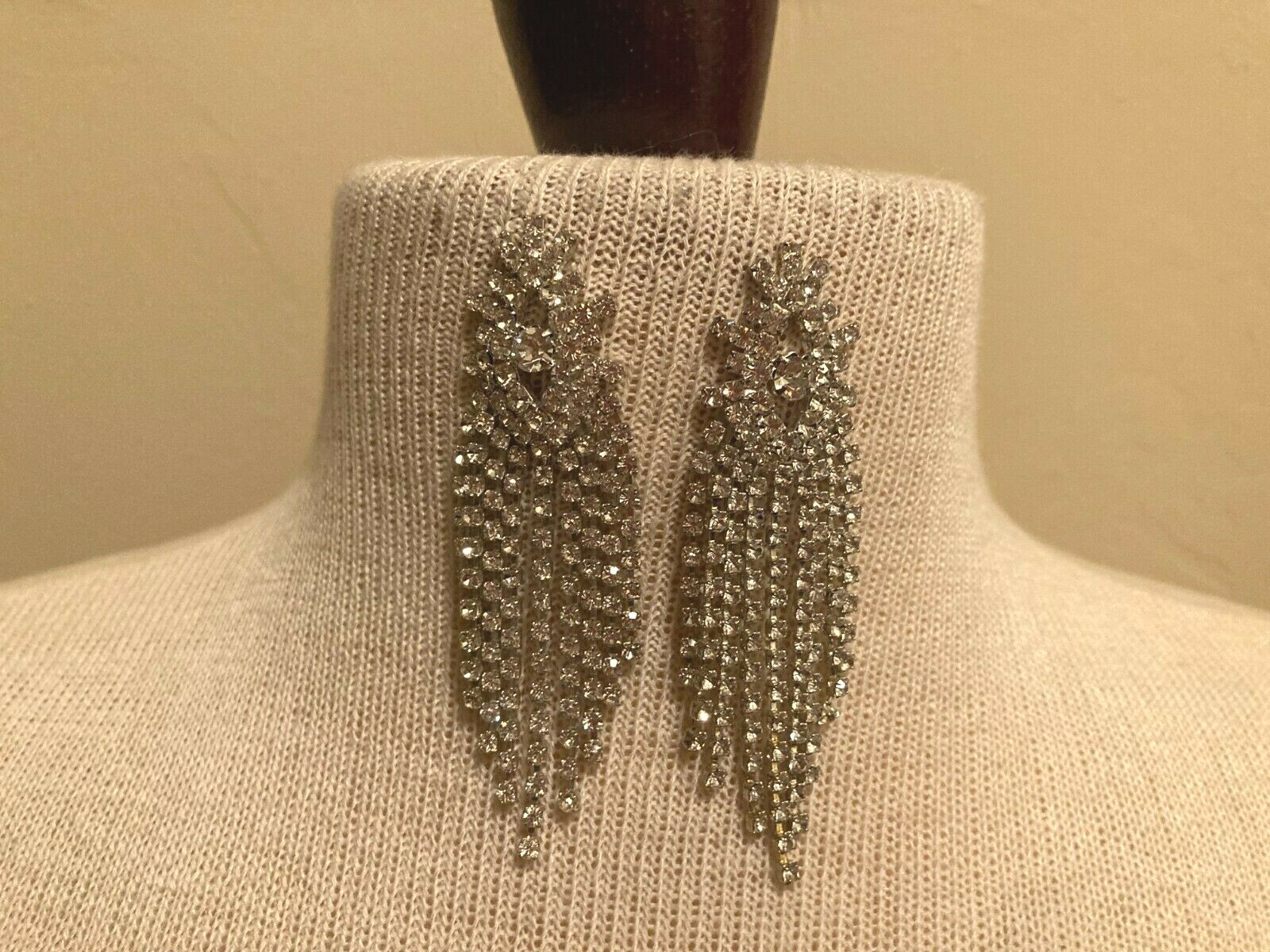 Crystal Rhinestone Chandelier Eveningwear Cocktail Post Earrings 3 1/4″ drop