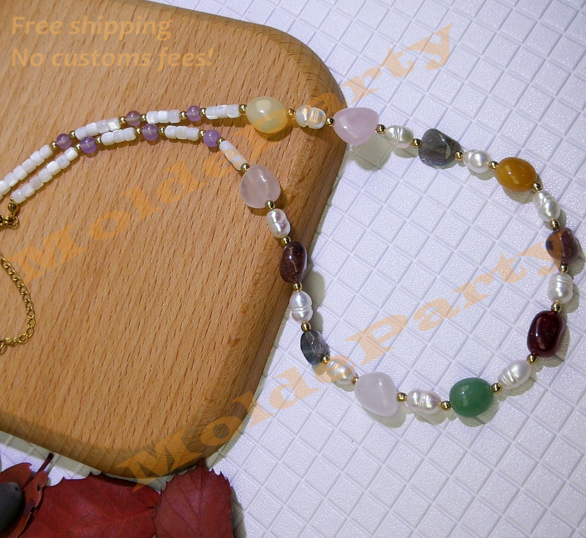 Raw Multi-Gemstone Amethyst Pearls Beaded Choker 40cm Boho Necklace Jewelry Gift