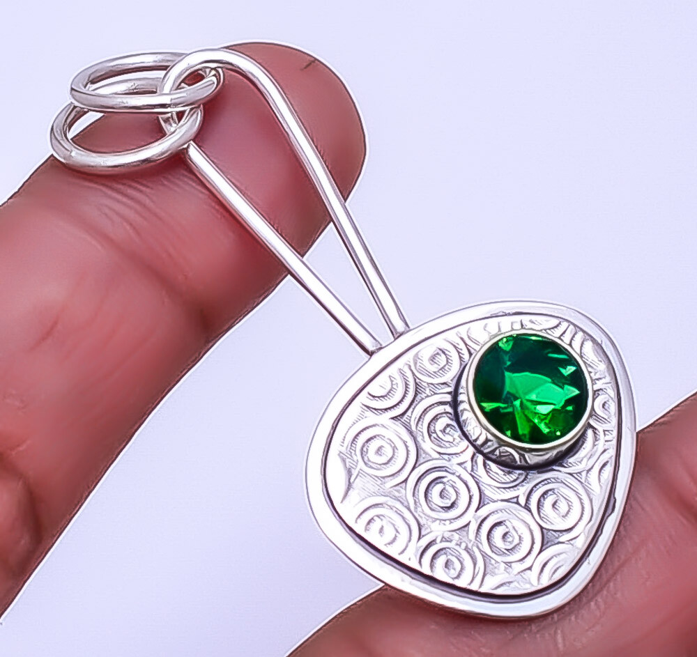Emerald Designer (Simulated) 925 Sterling Silver Pendant 1.95″ P94 Valentin Gift