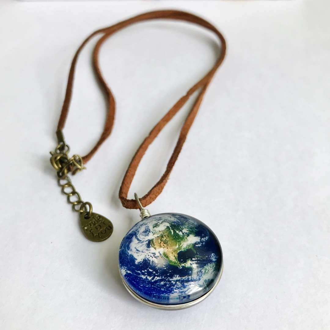 Love Earth Gaia Two Sided Necklace Solar Planets Globe Jewelry Travel Unisex New