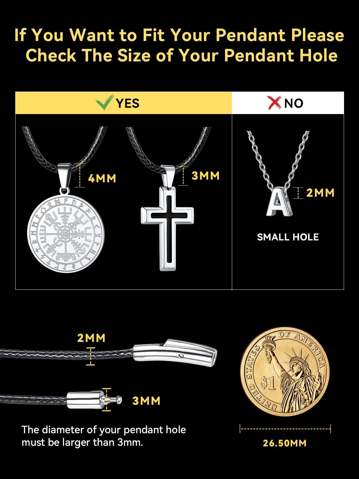 Braided Leather Necklace Cord for Pendants – Waterproof, 1.5mm/2mm/3mm, 16-30″ D