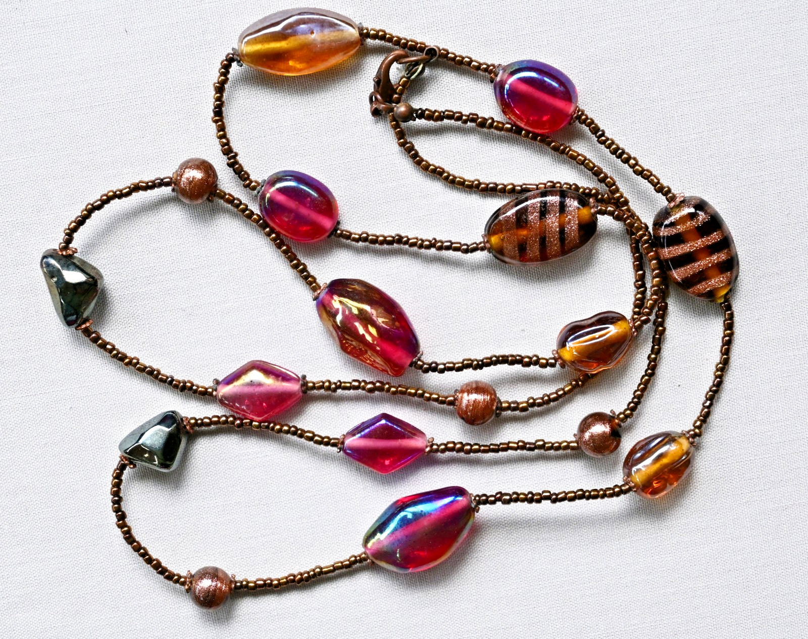 Bohemian Iridescent Art Glass Beads Multicolor Beaded Boho Necklace