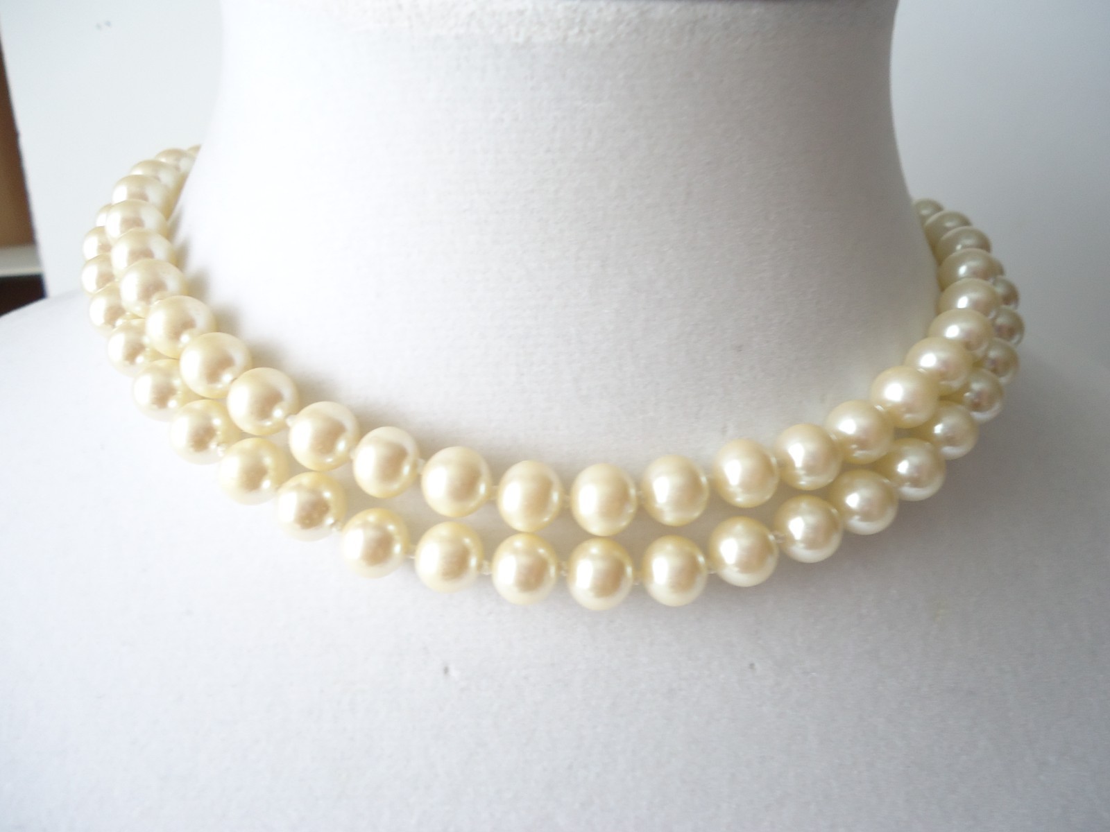 3 Faux Pearl Necklaces Cream, White, Pale Peach Color W/Pale Pink Glass Beads