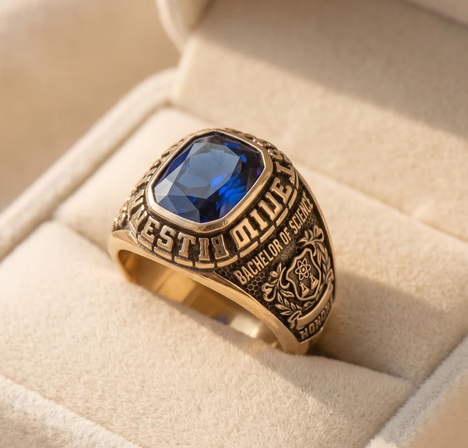 Custom Medical School Class Ring 925 Sterling Silver Blue Stone Graduation Gift