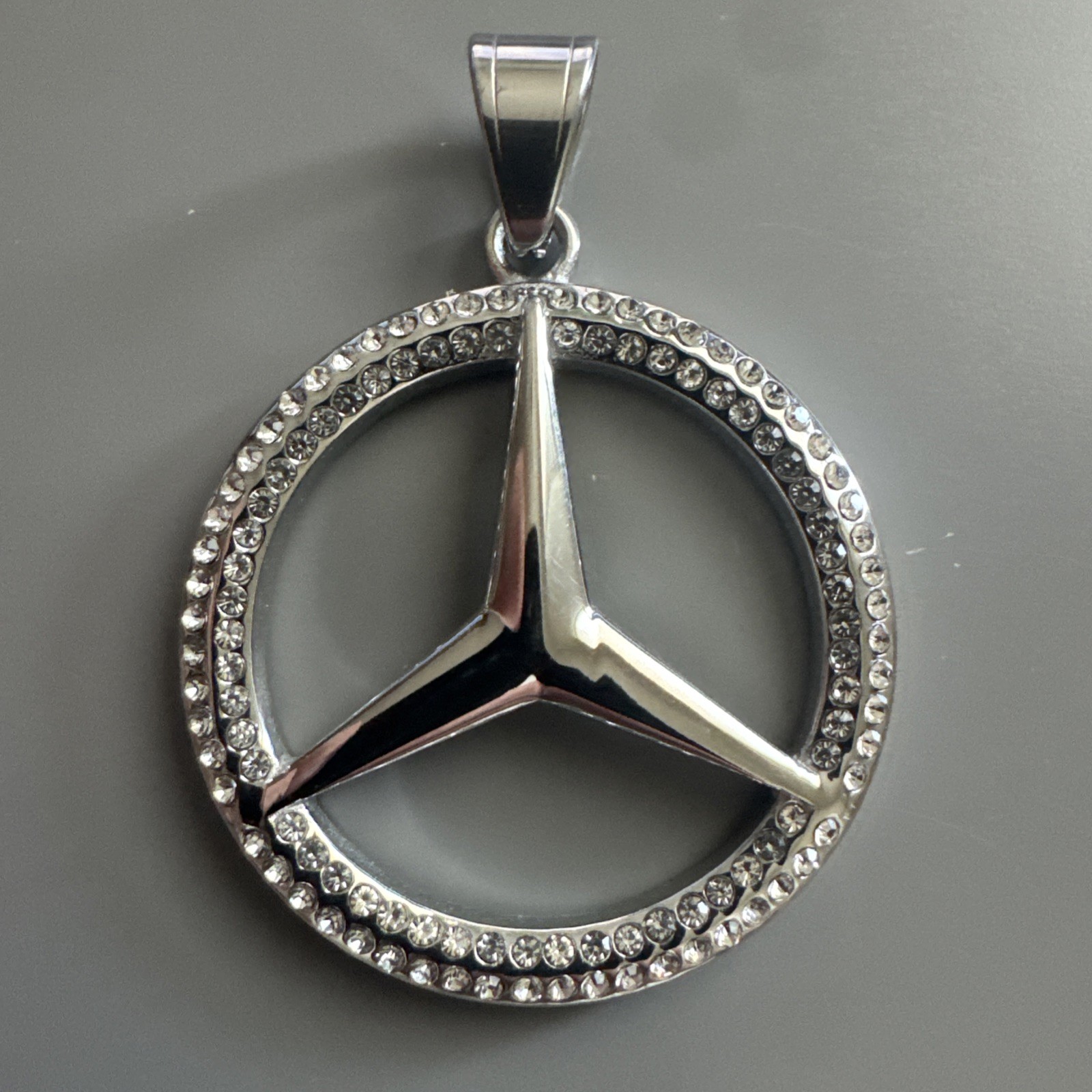 3 Pointed Star Silver Plated Stainless Steel Pendant 24 Inch Box Chain Mercedes