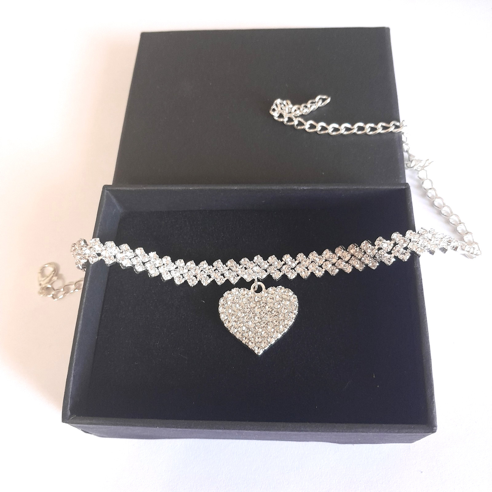 Tennis Bracelet Heart Pendant Cut Sapphire Women Silver 925 7.5-11 in adjustable
