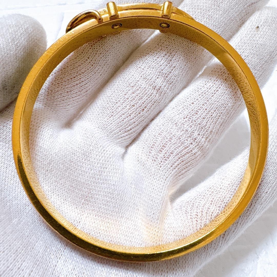 HERMES bangle wristband gold and black belt motif Used Men around 19.5cm