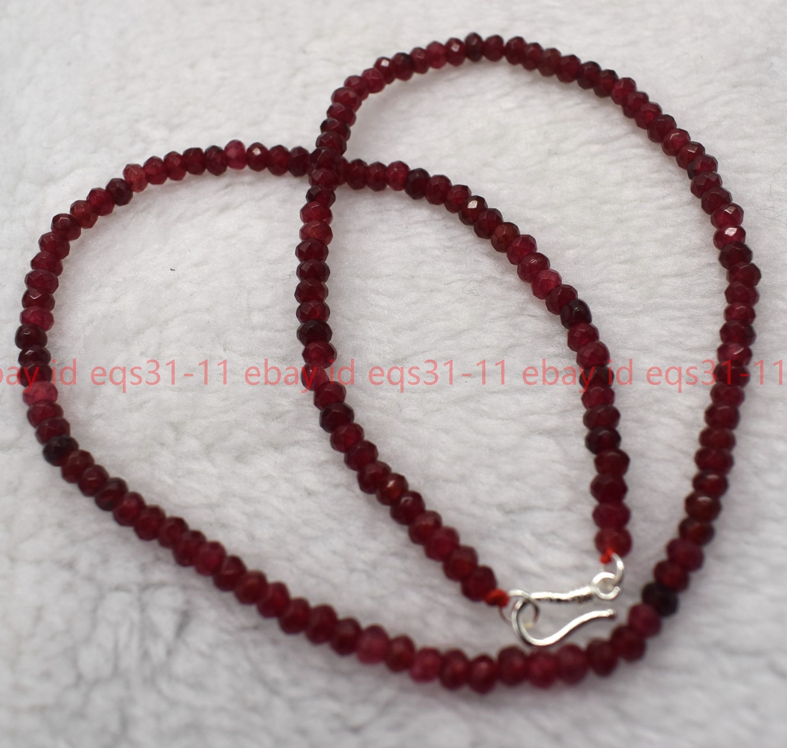 2x4mm Red Garnet Faceted Roundel Gems Beads Necklace 16-28″ Silver Clasp