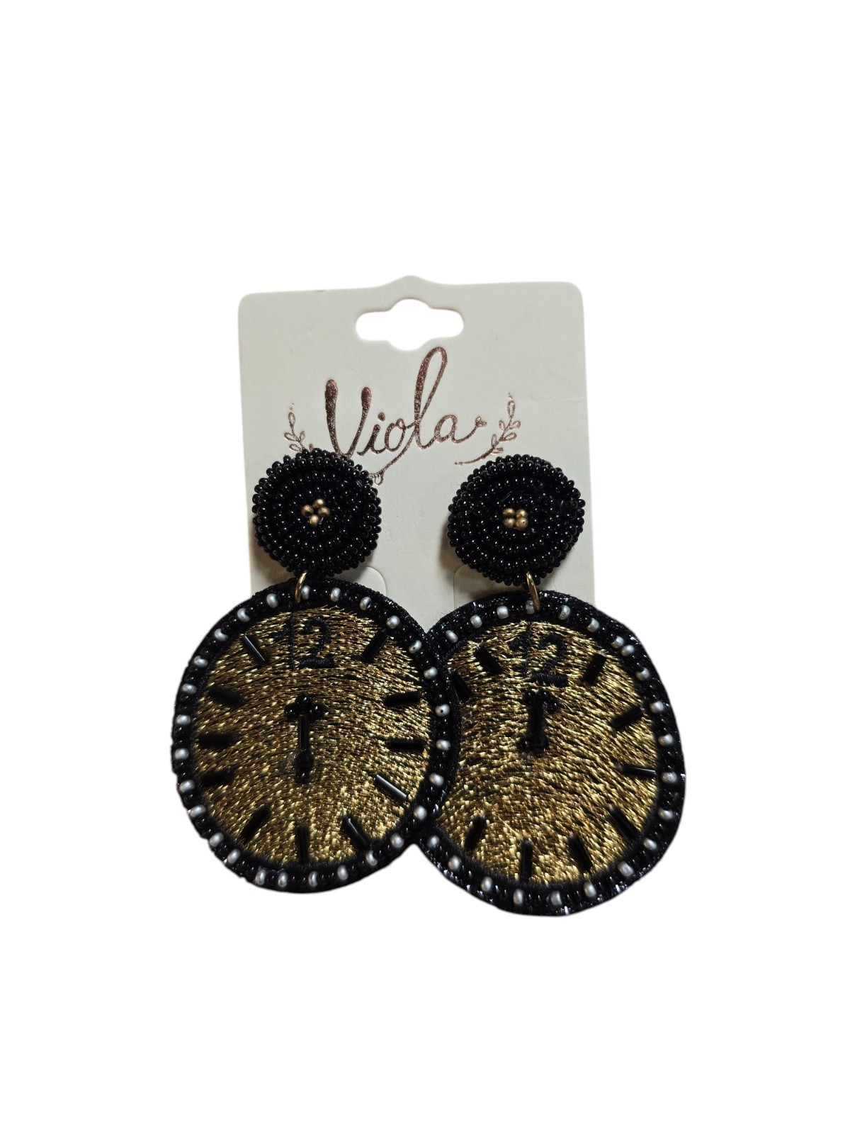 Viola Women’s Trendy Statement Clock Beaded Felt Back Earrings NWT