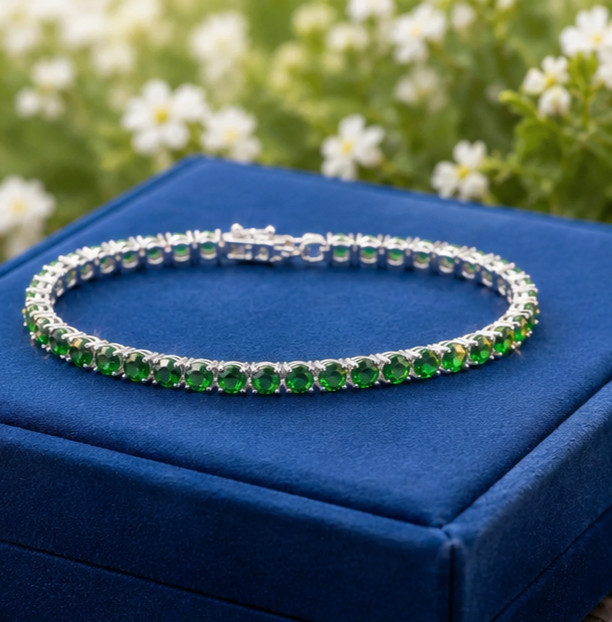 8Ct Round Cut Simulated Emerald Engagement Tennis Bracelet 14K White Gold Plated