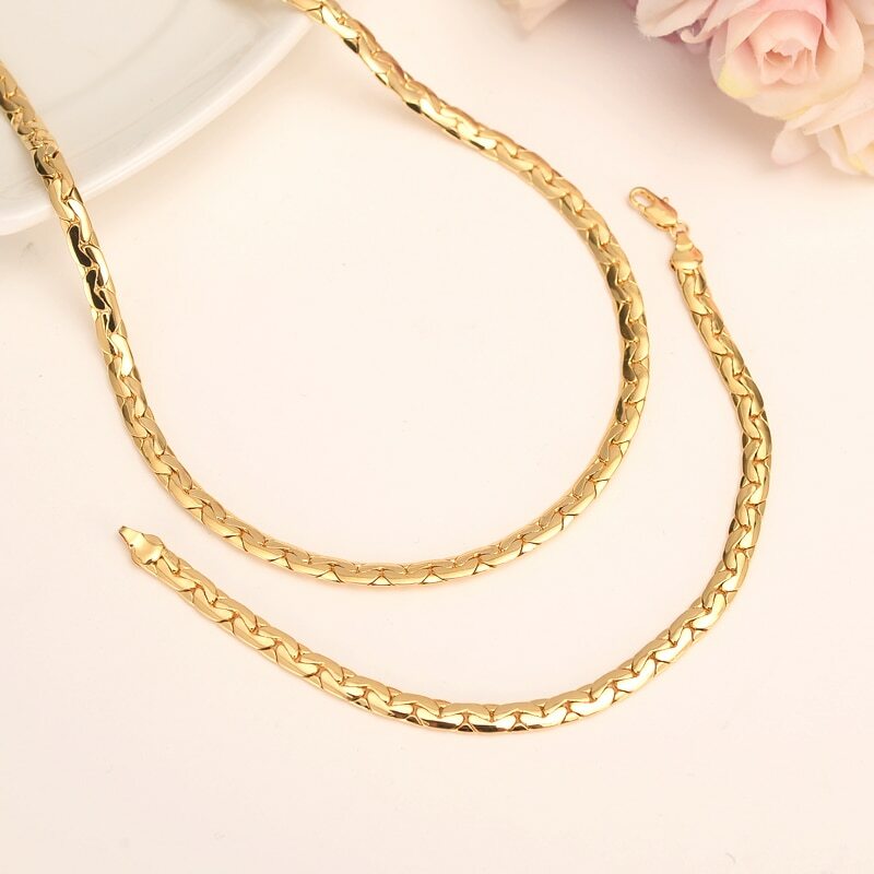 Collar Nuevo de Joyería Pulsera de Moda 7MM de Ancho Unisex color Dorado Hermosa