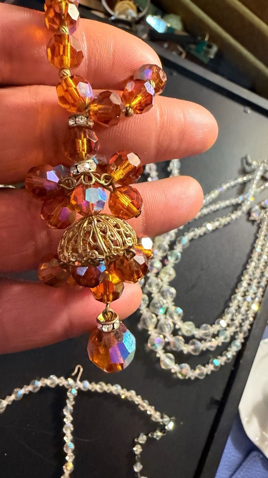 Vintage Crystal Bead Necklace and Earring Jewelry Lot