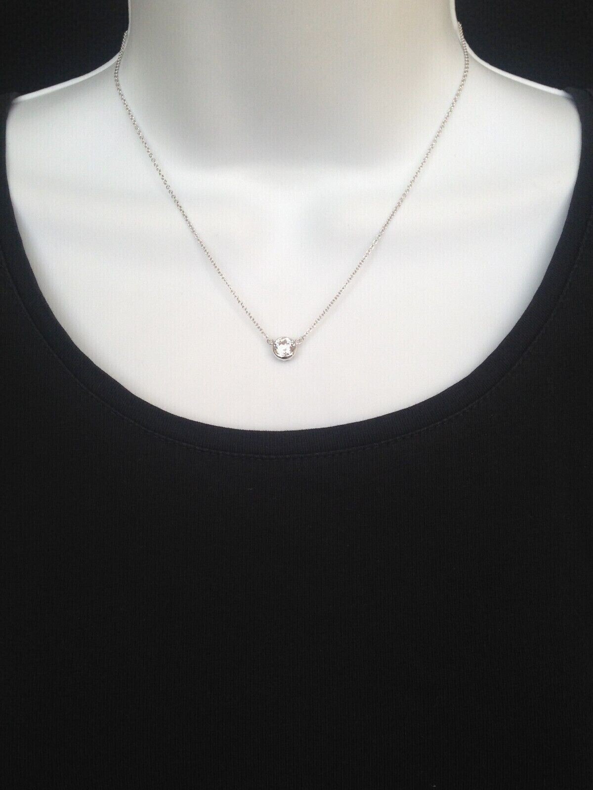 Tiny Bezel Cz Solitaire Necklace 925 Sterling Silver Pendant Round 6.8mm 17.25″