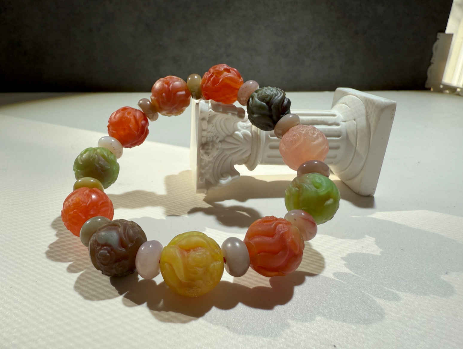 13.5mm+ Colorful Skinned Yanyuan Agate Nine-Tail Fox Beaded Bracelet｜多彩盐源手串