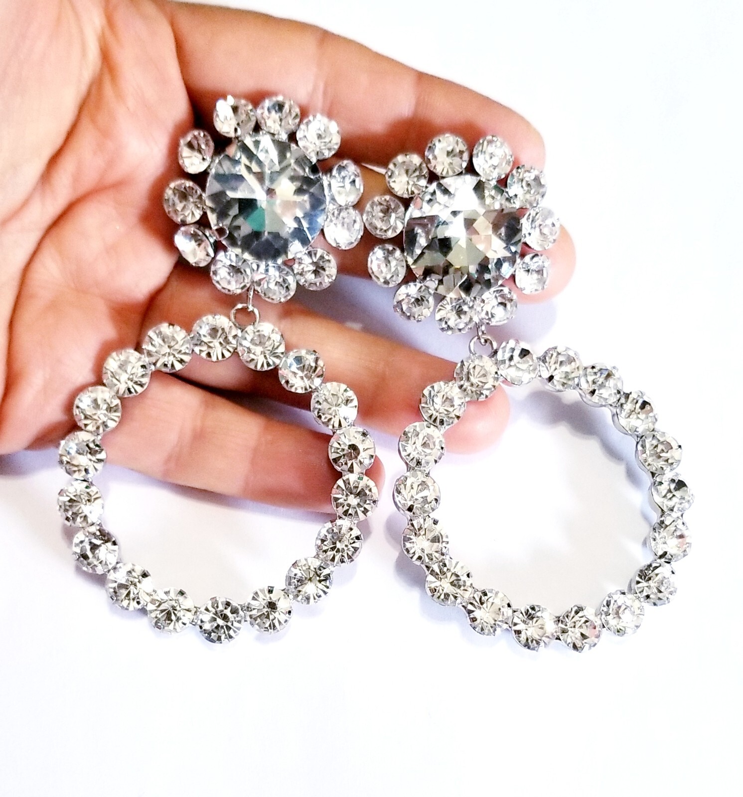Clear Crystal Bridesmaid Rhinestone Chandelier Drop Earrings 3.3 Inch Jewelry