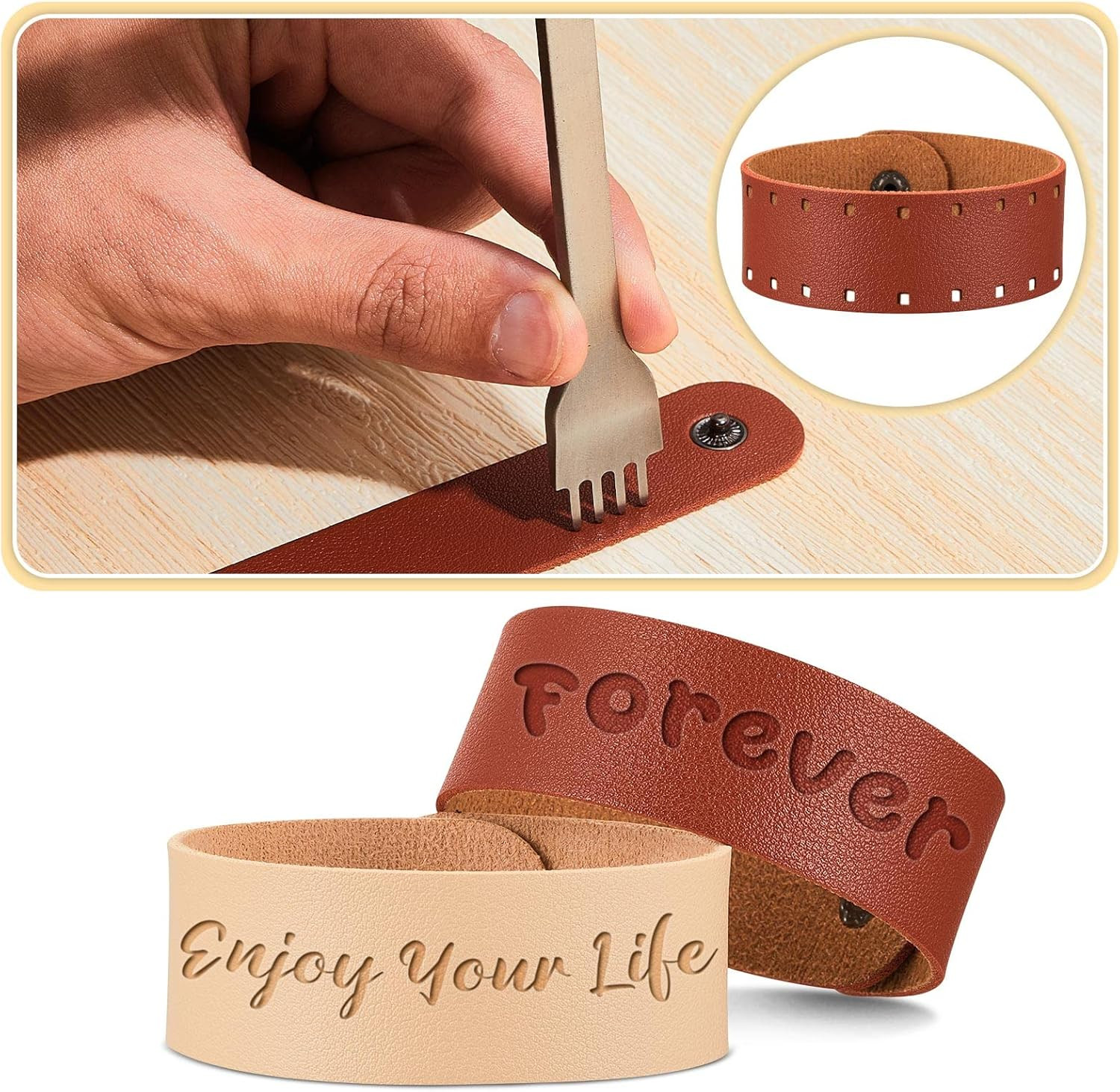 12 Pack Leather Bracelet Blank Leather Snap Bracelets Plain Craft Wristband 8.66
