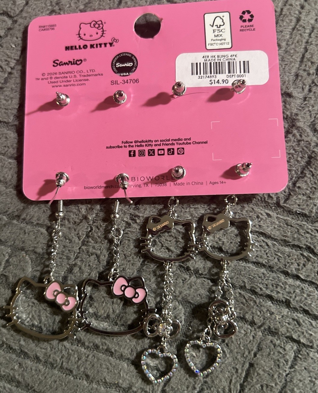 Sanrio Hello Kitty Bling Earring Set