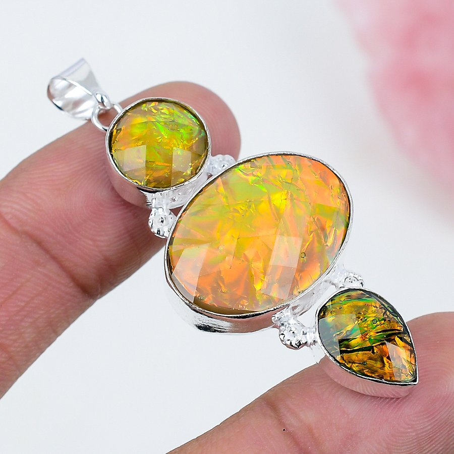 Color Enhanced Opal Tripplet 925 Silver Plated Handmade Pendant of 2.34″