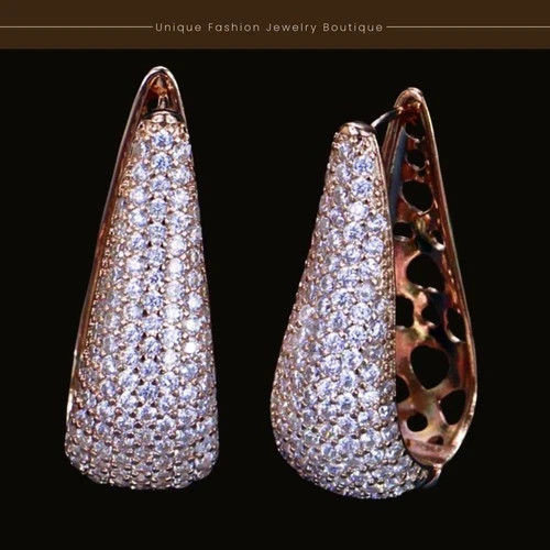 18k Rose Gold Plated Simulated Diamond Huggie Hoop Earrings Elegant Jewelry Gift