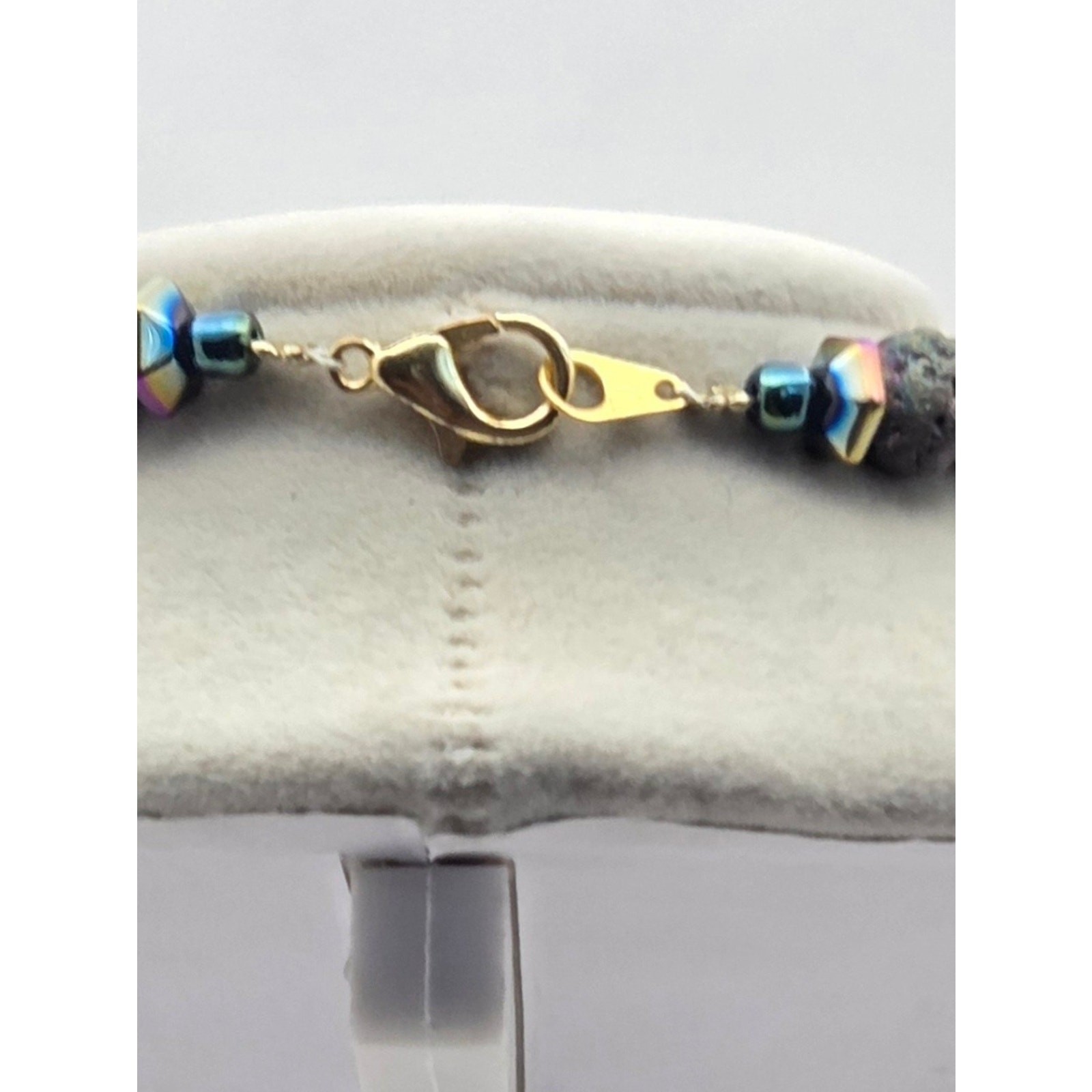 Raw Rainbow Aura Titanium Quartz & Lava Rock Statement Bib Necklace – 16″