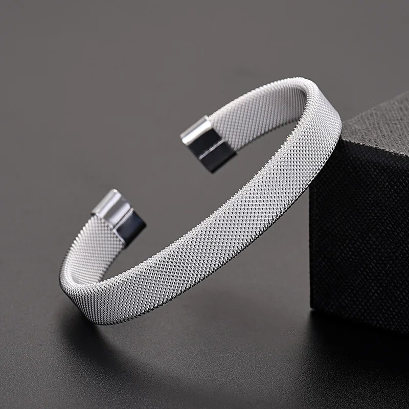 Men’s Women’s Bracelet Silver Mesh Stainless Steel Open Cuff Open Bangles New