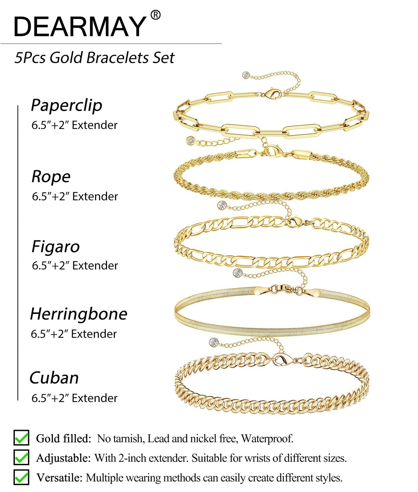 DEARMAY 14K Gold Plated Bracelets for Women Jewelry Sets for Trendy Dainty St…