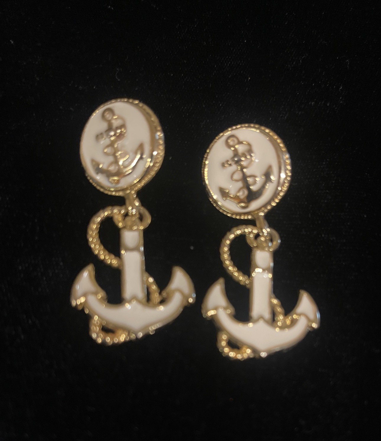 Park Lane Earrings Anchors Ivory Color Enamel Gold Tone Post For Pierced Ears