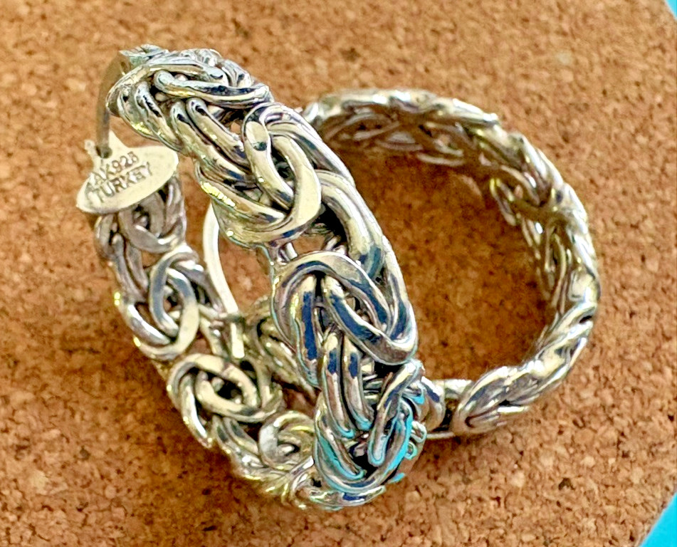 AK 925 Sterling Silver Byzantine Hoop Earrings Turkish Woven Chain Maille