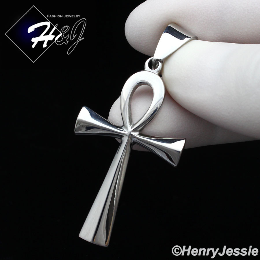 18-36″MEN Stainless Steel 3mm Silver Box Chain Plain Ankh Key Cross Pendant*P106