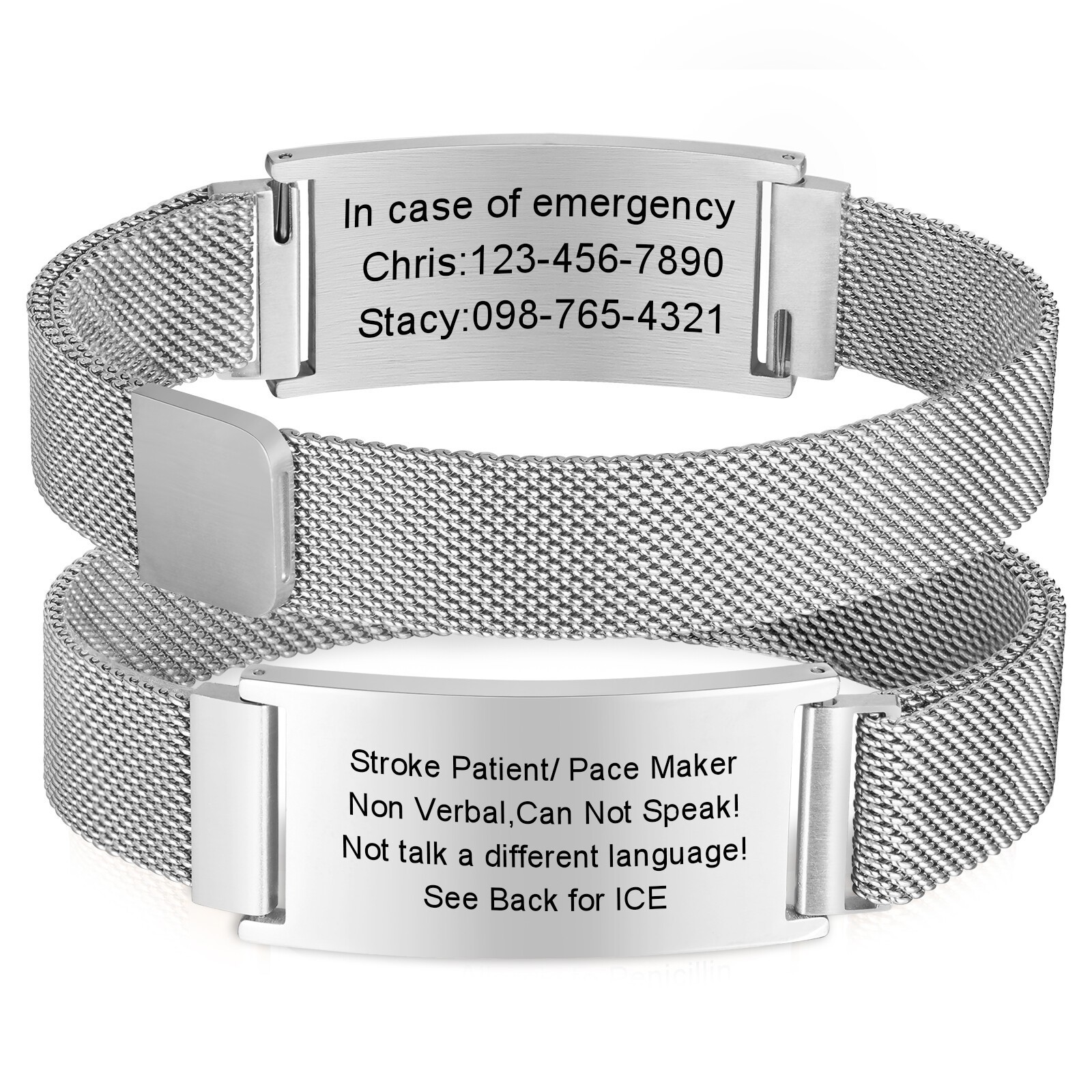 Personalized Medical Alert ID Bracelet Wristband Custom Engrave Emergency Bangle