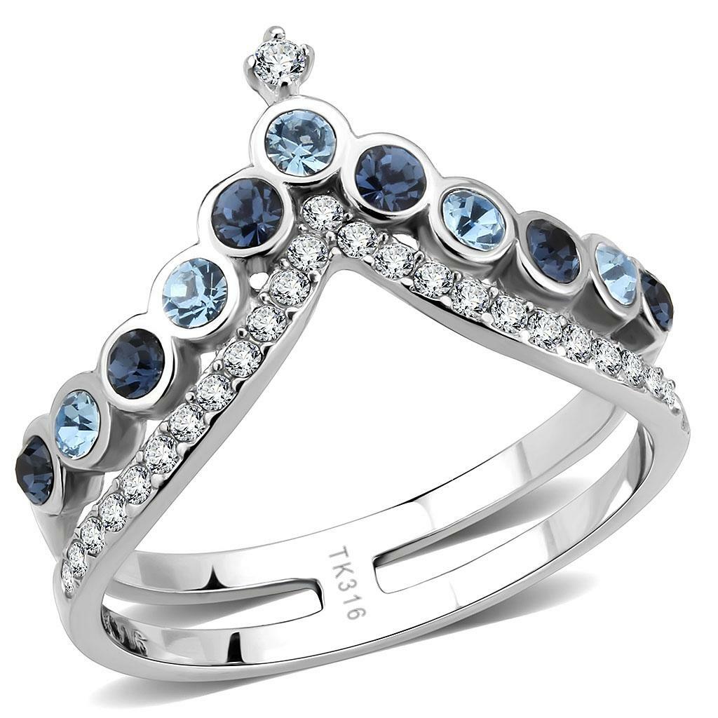 DA305 – No Plating Stainless Steel Ring with Top Grade Crystal in Multi Color