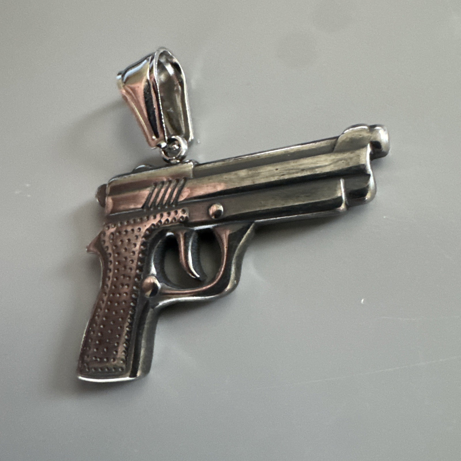 Stainless Steel Pendant Gun Glock Hip Hop Street Wear 24” Box Chain Gift Men’s